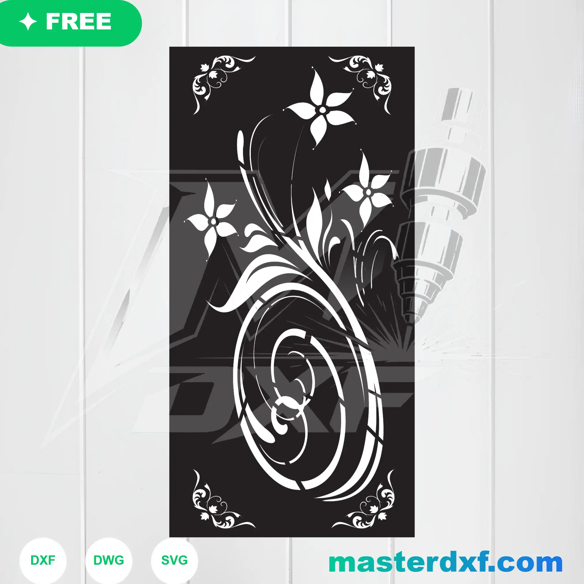 Elegant Botanical Vines and Floral Silhouette Design for CNC Art DXF File